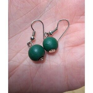 Earrings Small Wooden Green Beads